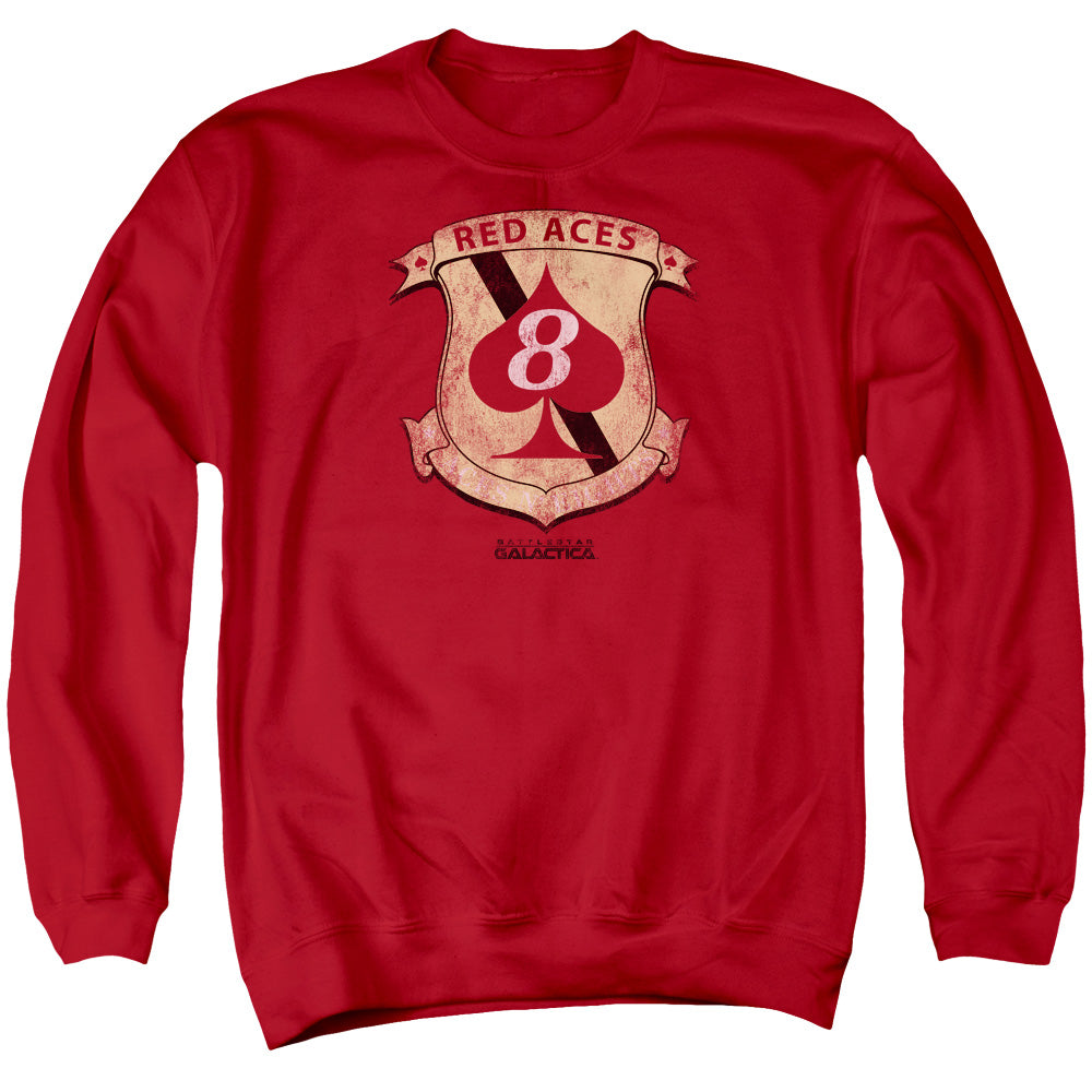 BSG/RED ACES BADGE - ADULT CREWNECK SWEATSHIRT - RED